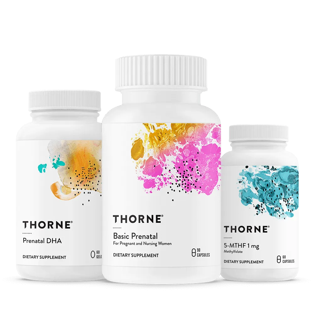 悦恩THORNE - 孕期营养支持组合 (含基础多维90粒 孕期DHA60粒 活性叶酸60粒)