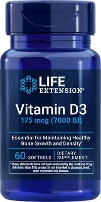 沿寿LIFE - 维生素D3 175微克(7000国际单位) 60粒软胶囊