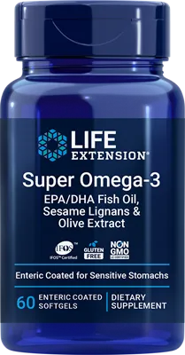 沿寿LIFE - 超级Omega-3 EPA与DHA鱼油、芝麻木脂素和橄榄提取物（肠溶包衣） 60粒肠溶软胶囊