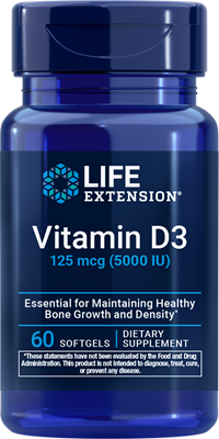 沿寿LIFE - 维生素D3 125微克 5000 IU 60粒软胶囊